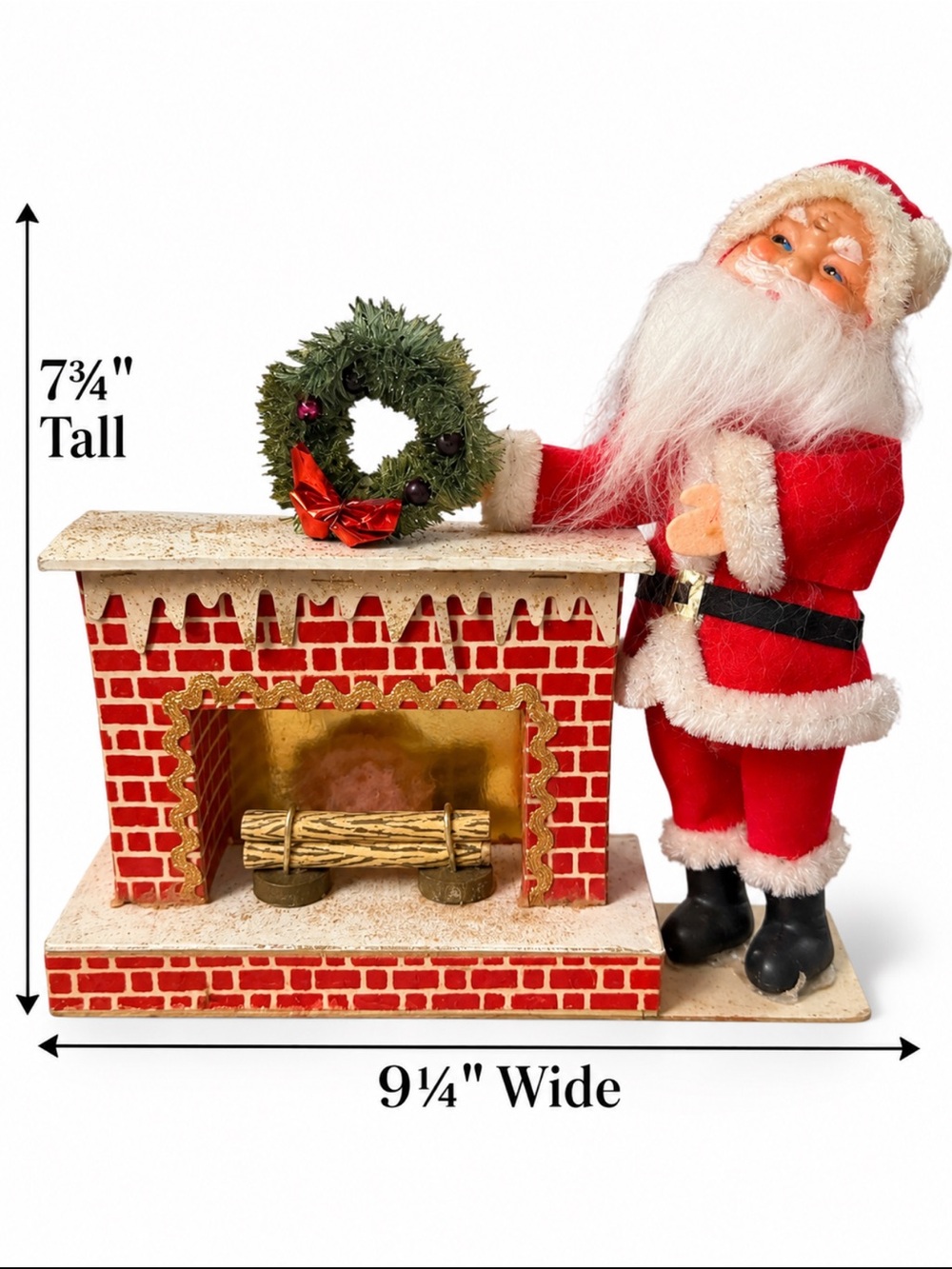 Vintage 1950s Japan Santa Fireplace Christmas Holiday Decor MCM Kitsch 9”